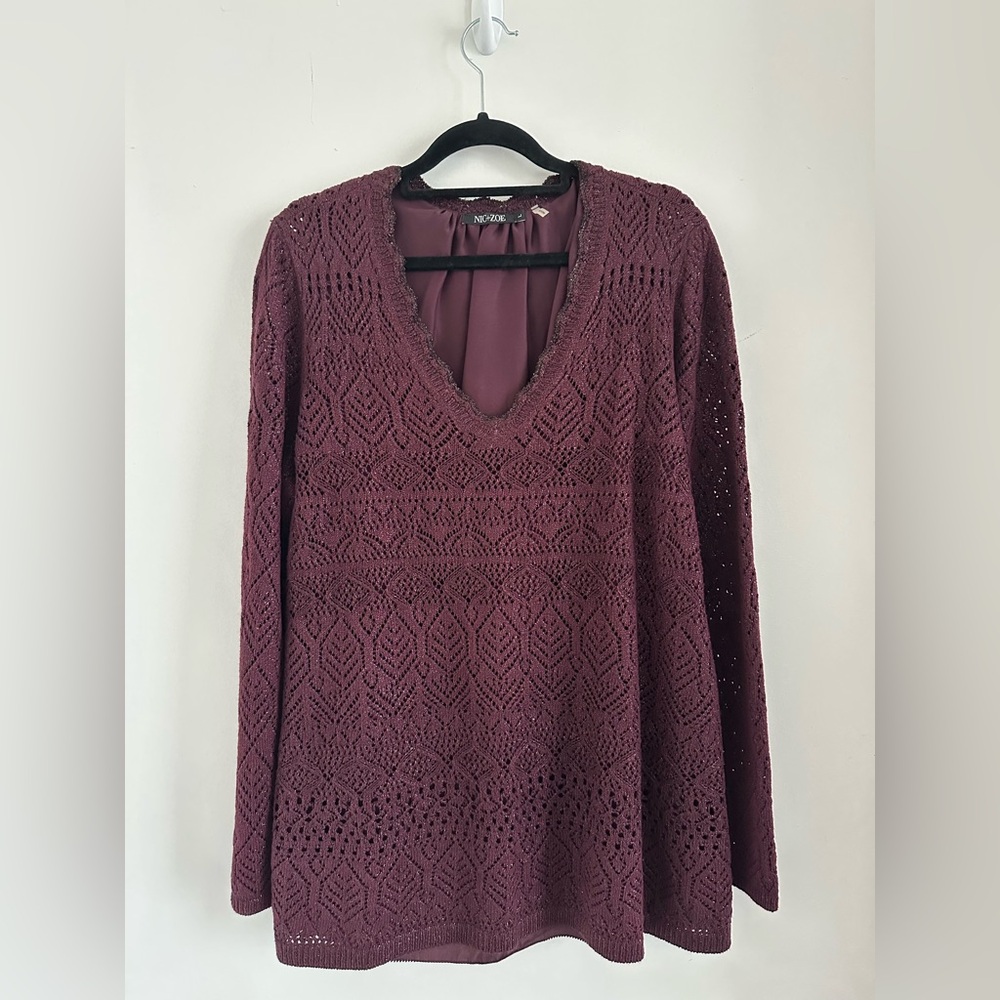 NIC+ZOE Deep Plum V-Neck Sweater